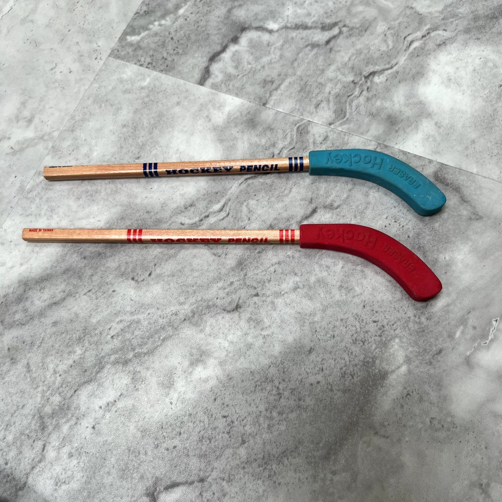 Vintage Hockey Pencil Set‎ Table Game Set of 2 Pencils Unsharpened with Erasers